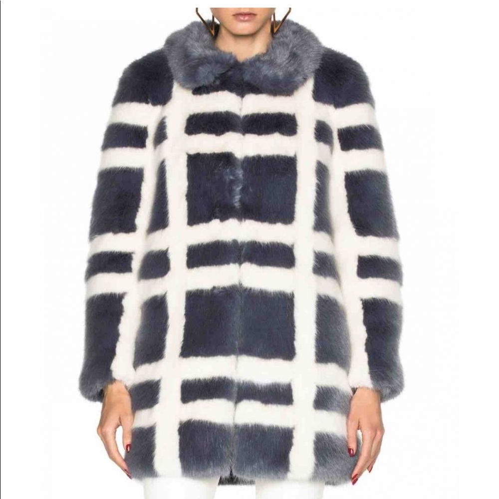 Shrimps Blue & white Faux Fur Coat UKsize 8
